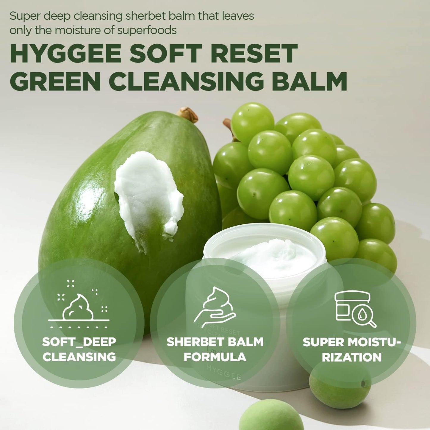 Hyggee Soft Reset Green Cleansing Balm sherbet texture detail