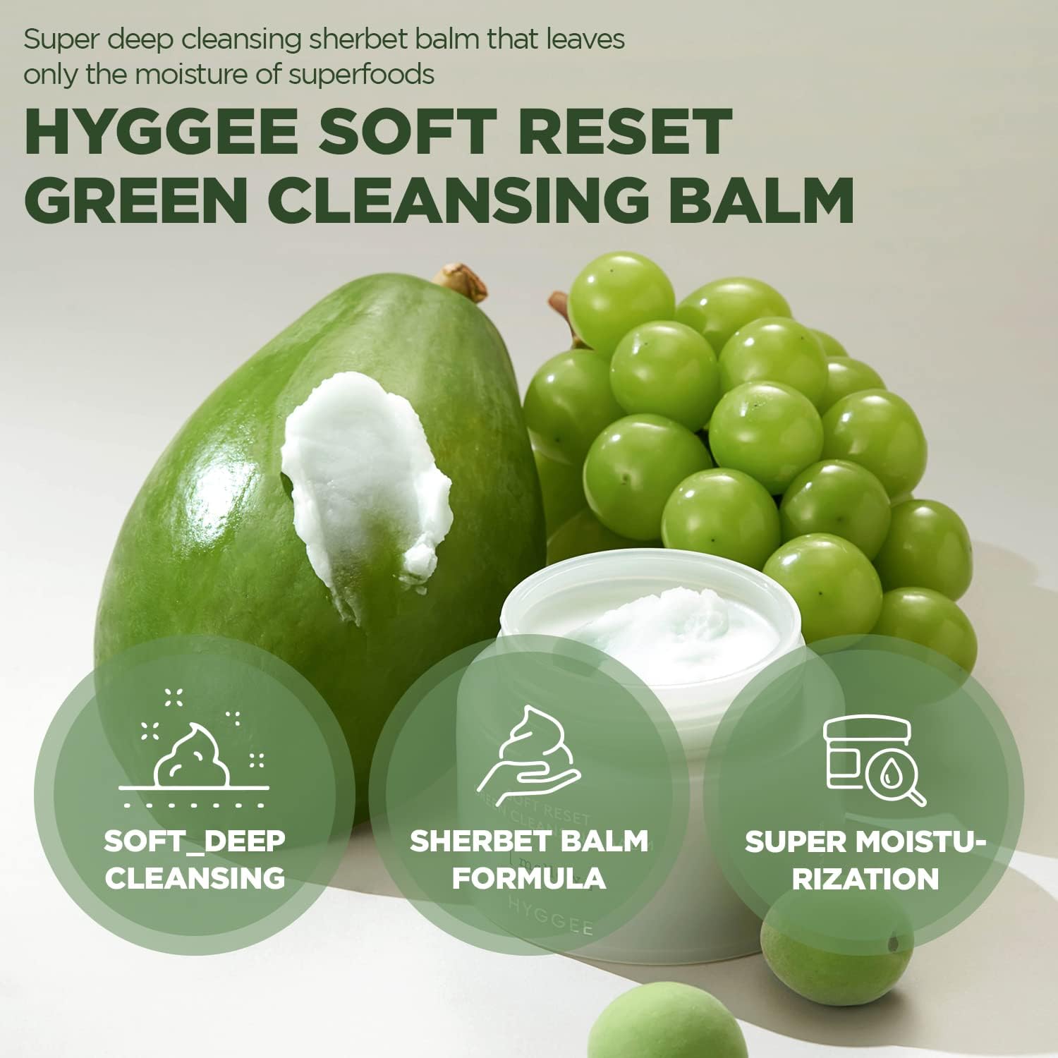 Hyggee Soft Reset Green Cleansing Balm sherbet texture detail