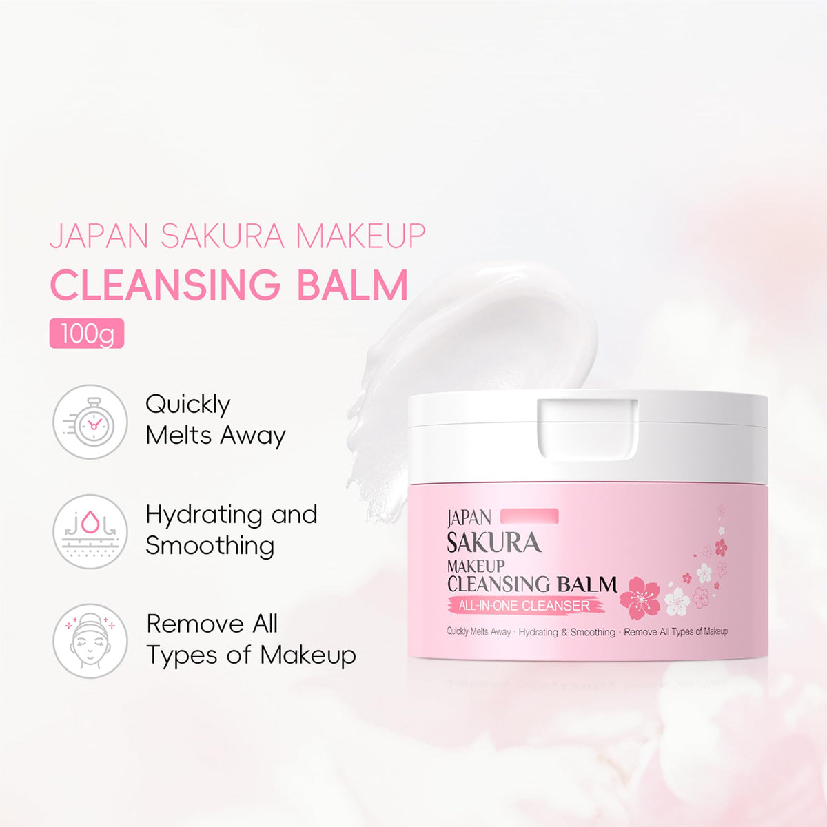 Miescher Sakura Makeup Cleansing Balm open jar showing solid pink texture.