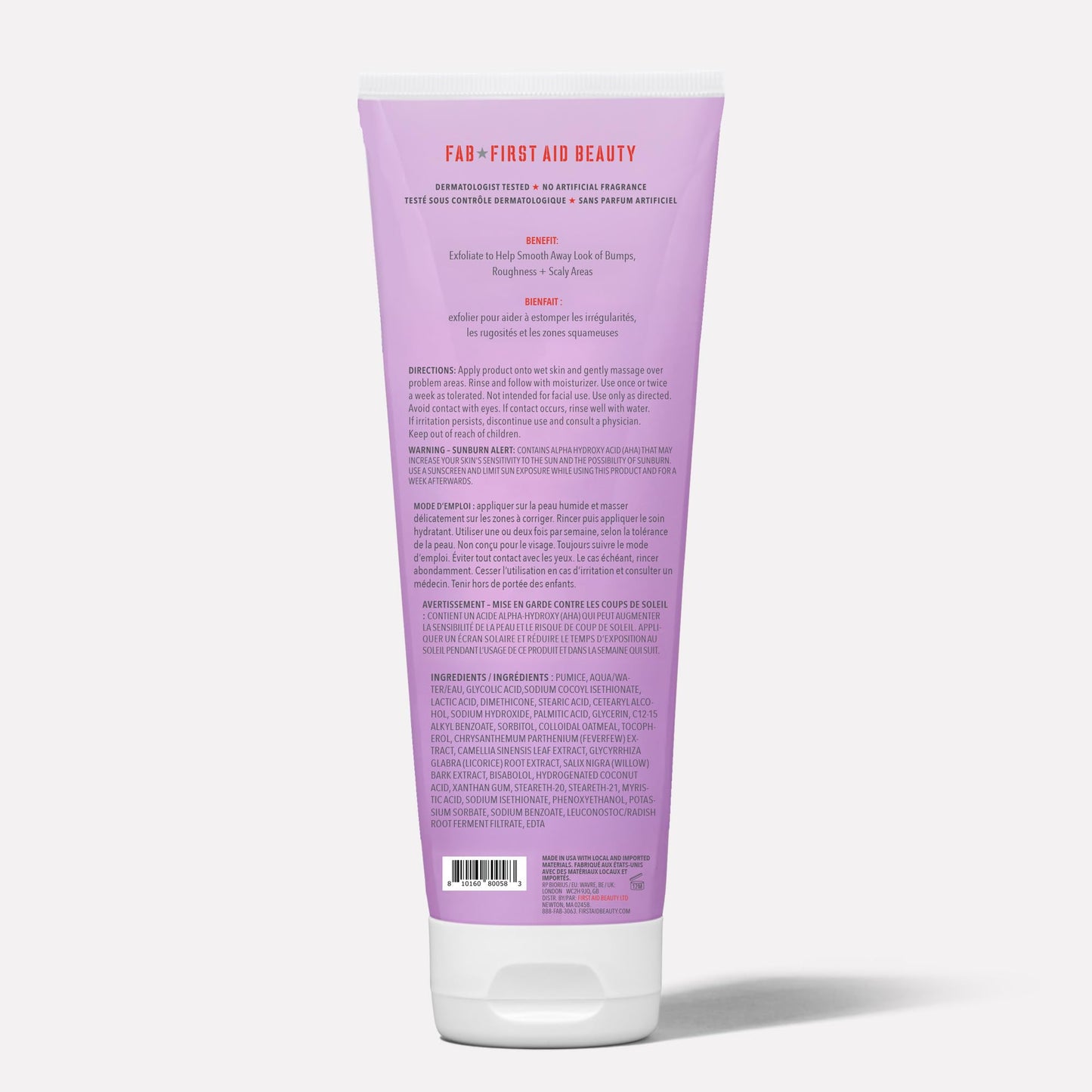 First Aid Beauty premium personal care product tube showing application instructions