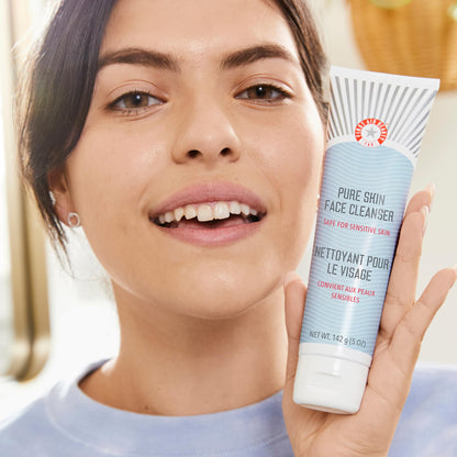 Dermatologist tested First Aid Beauty fragrance free cream cleanser on display