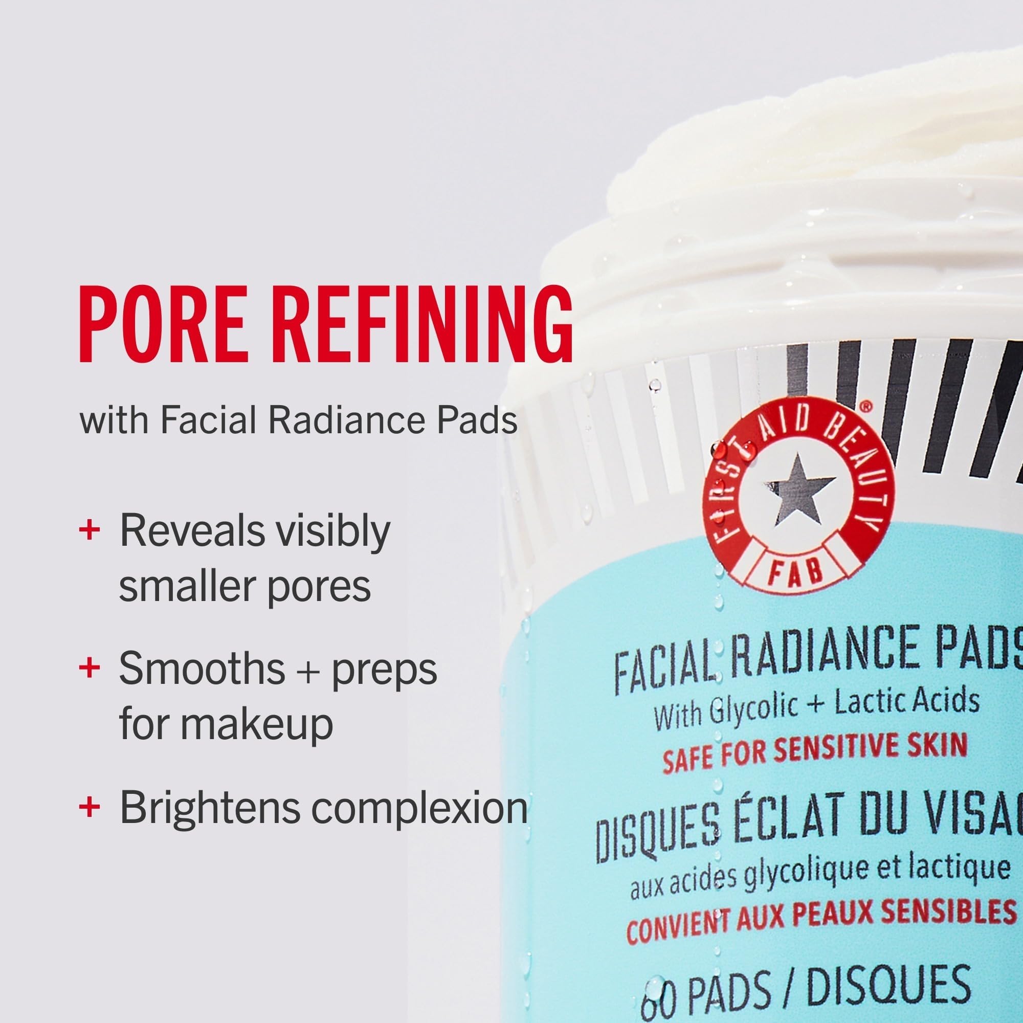 First Aid Beauty Facial Radiance Pads for sensitive skin close up shot of single texture pad