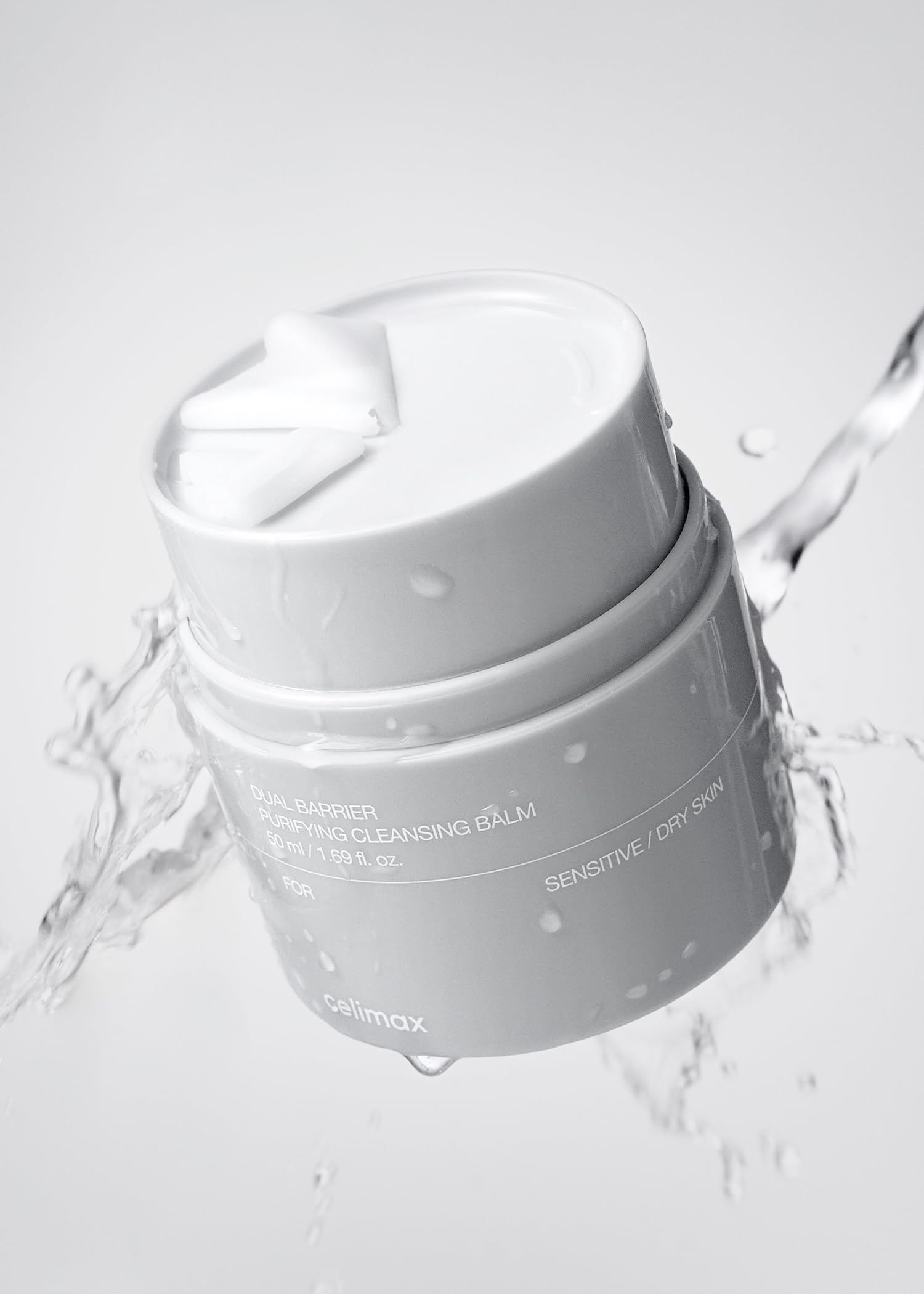 Celimax cleansing balm texture showing oil to milk transformation