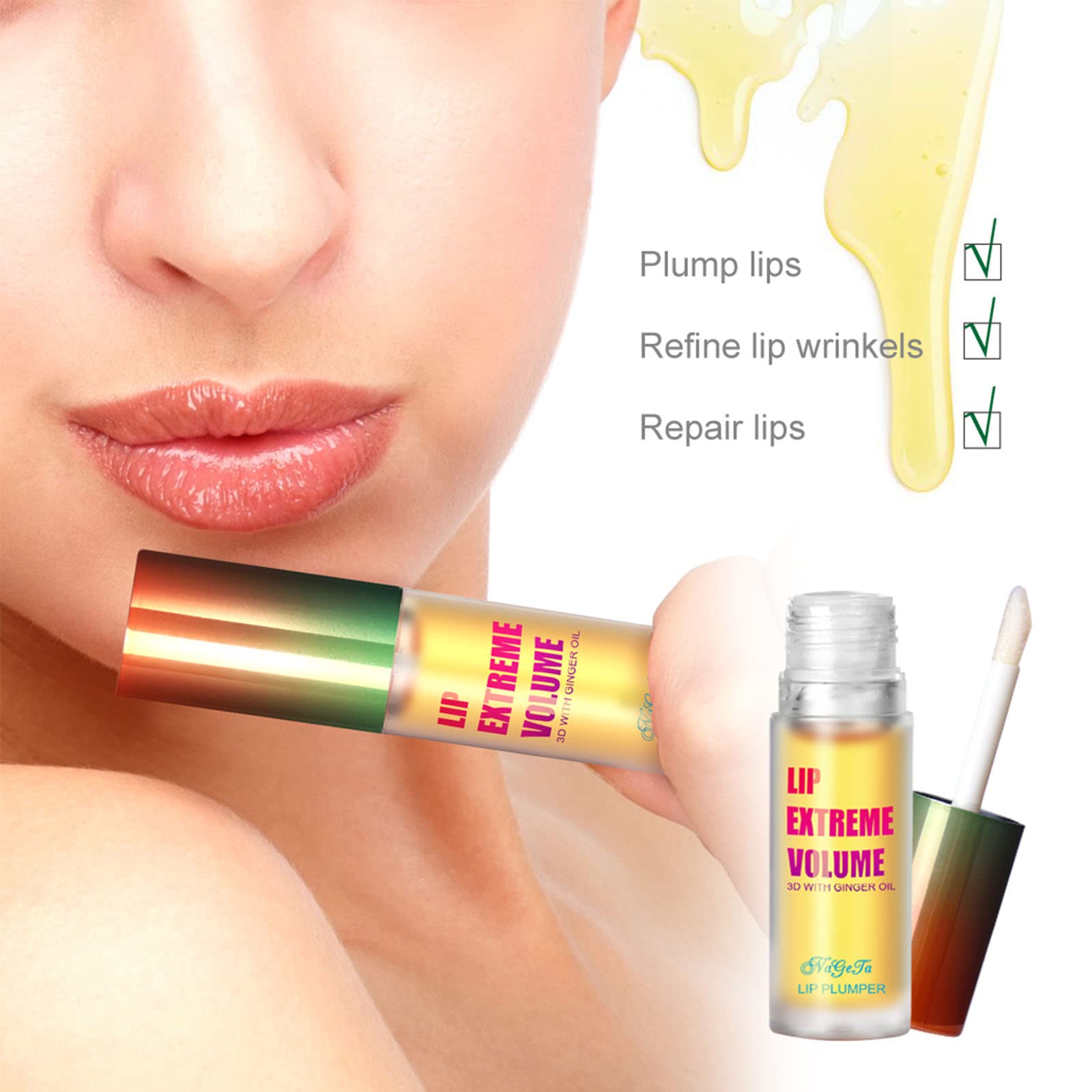 Model wearing Tredstone extreme volume lip plumper