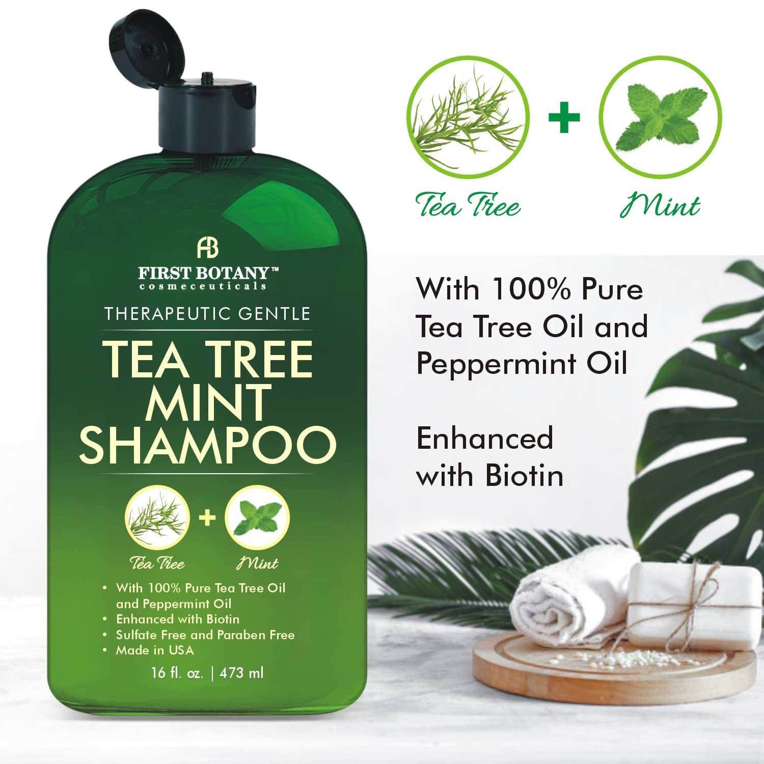 First Botany botanical hair growth conditioner bottle showcasing active ingredients list