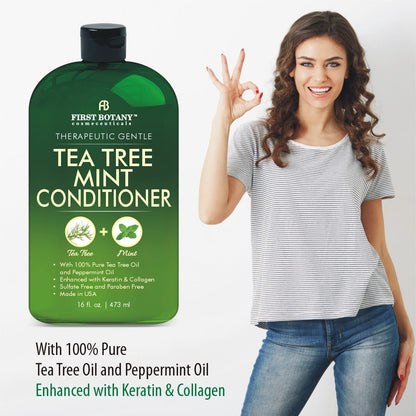 Authentic First Botany tea tree oil shampoo set with packaging details highlighted
