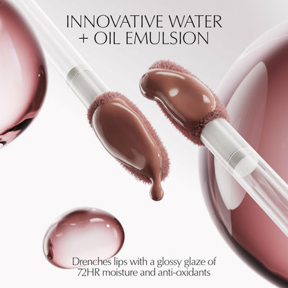 Estée Lauder lip oil showing high shine glossy finish