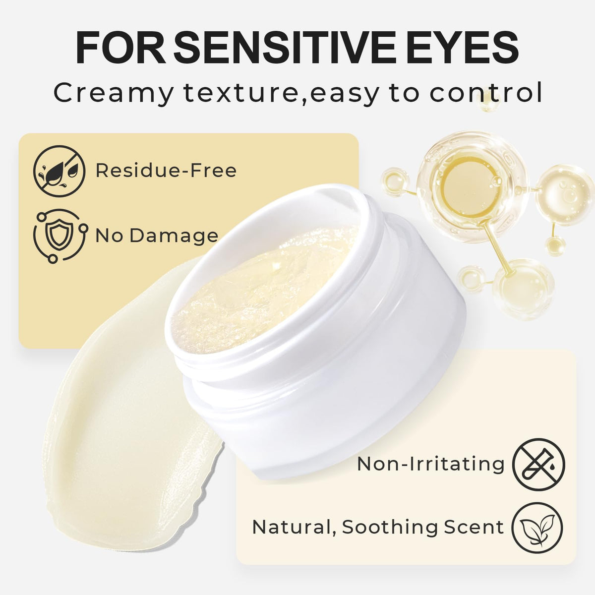 Salon grade eyelash extension cream remover container angle shot