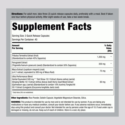 Fitness Labs Tribulus Terrestris supplement facts label