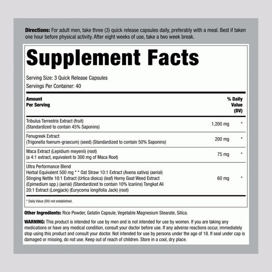 Fitness Labs Tribulus Terrestris supplement facts label