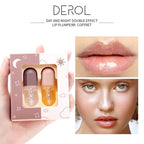 Dual action lip enhancer serum set for fuller lips application.