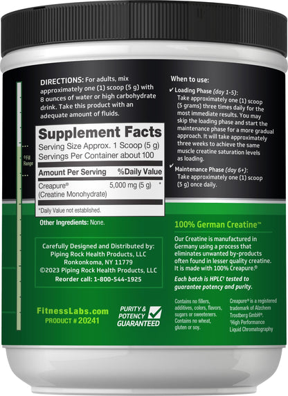 Fitness Labs German Creatine 500 gram container label details