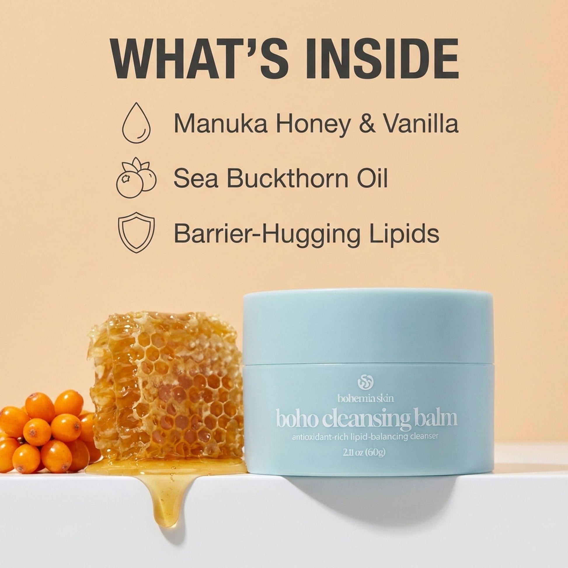 Bohemia Skin Manuka Honey and Sea Buckthorn ingredient label