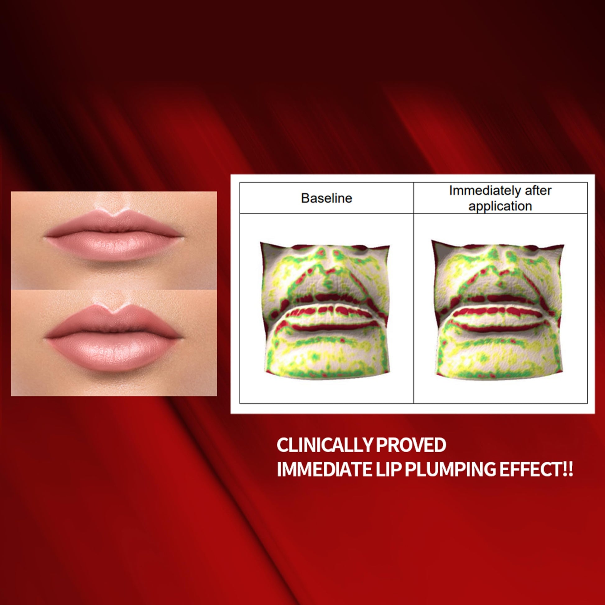 Model showing voluminous lips after using Holika Holika plumper