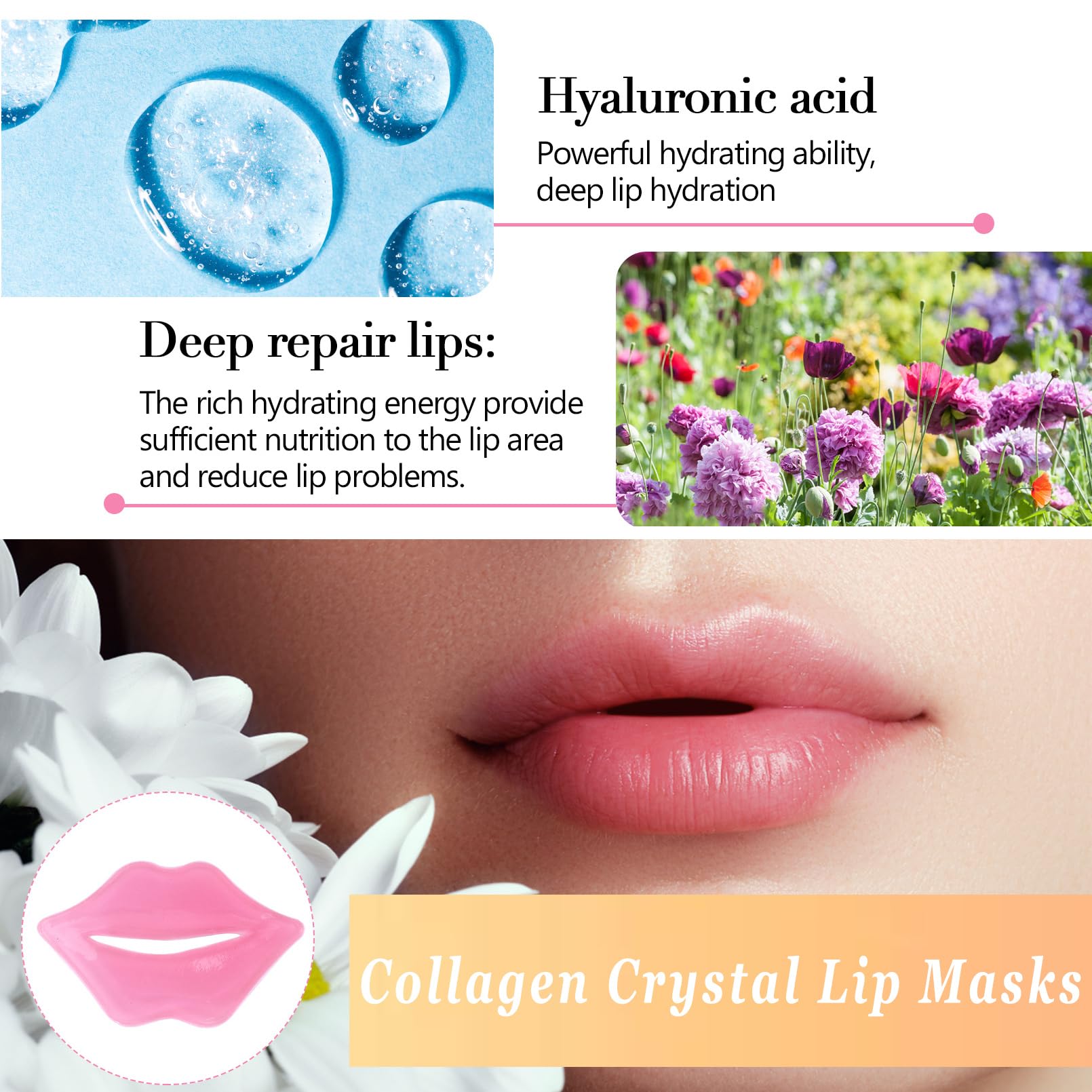 Close up of pink gel collagen lip mask patch