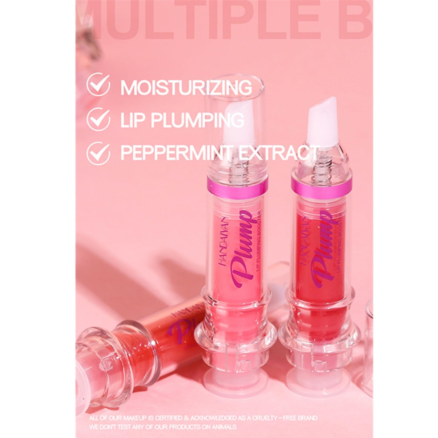 Close up of hydrated lips with lip plumping gloss
