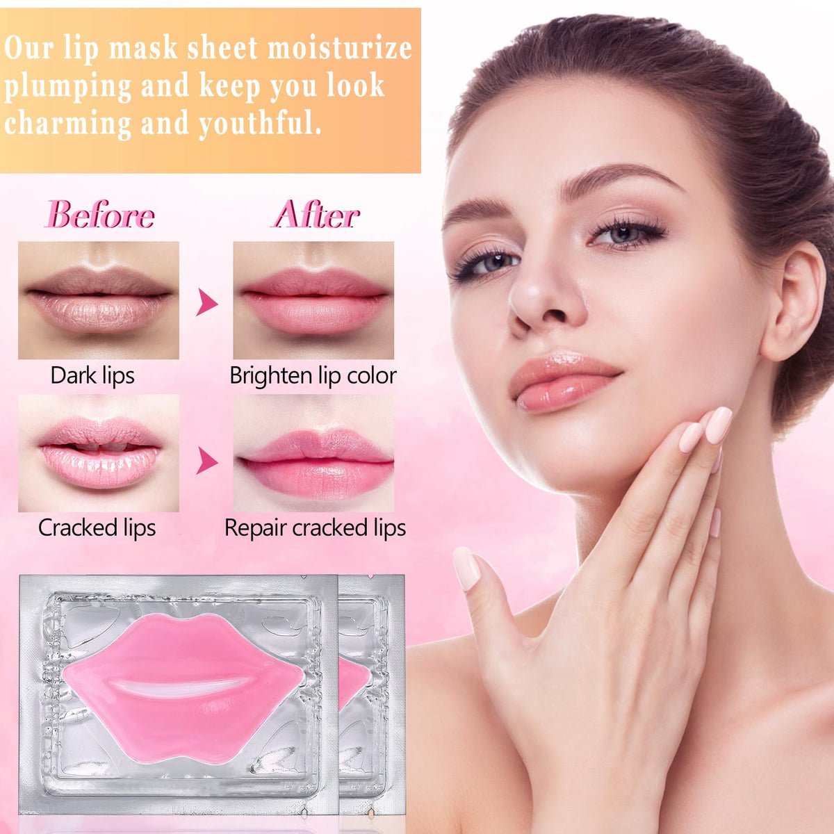 Applying crystal collagen lip mask on lips