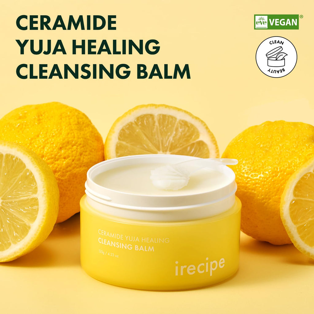Irecipe cleansing balm showing sherbet texture with spatula