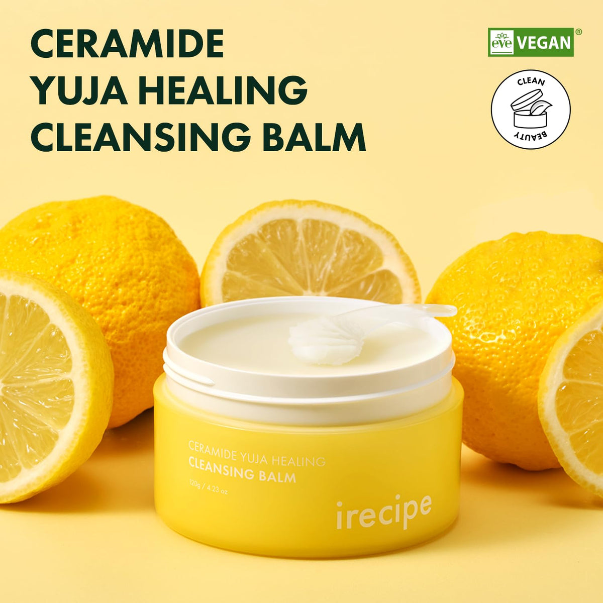 Irecipe cleansing balm showing sherbet texture with spatula