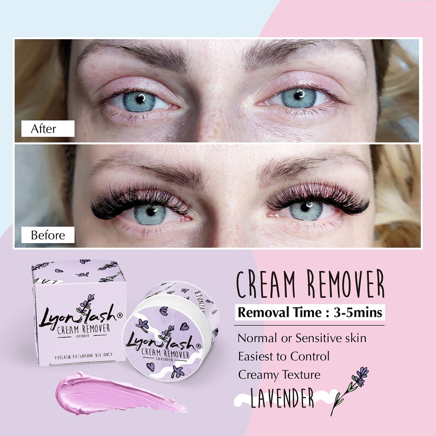 Professional eyelash extension supplies lavender cream remover