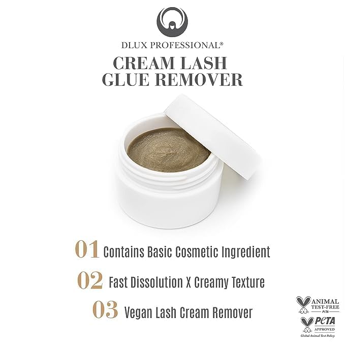 Dlux Professional cream lash remover jar showing oatmeal color texture