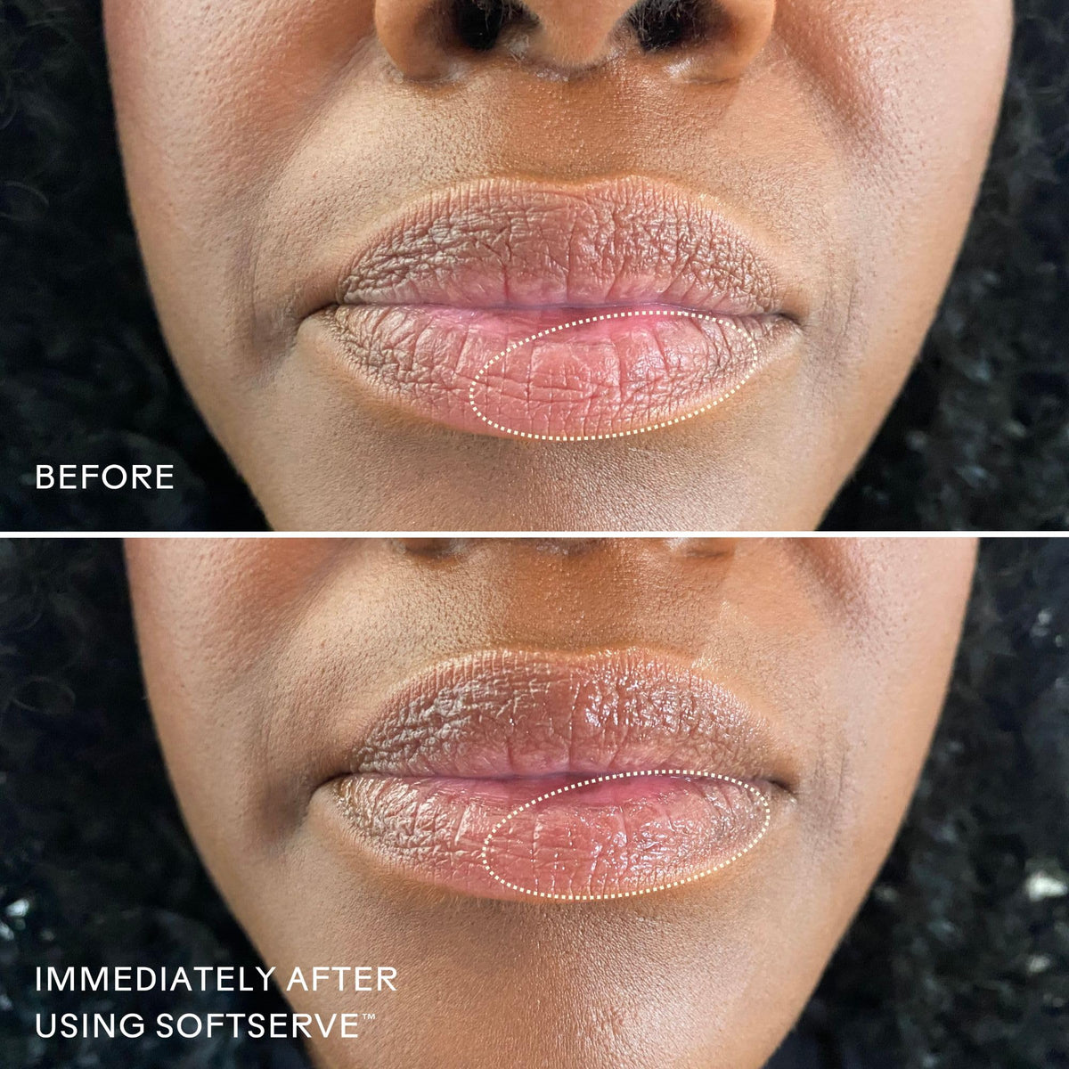 Three Ships SoftServe Lip Treatment applied on lips for clear shine