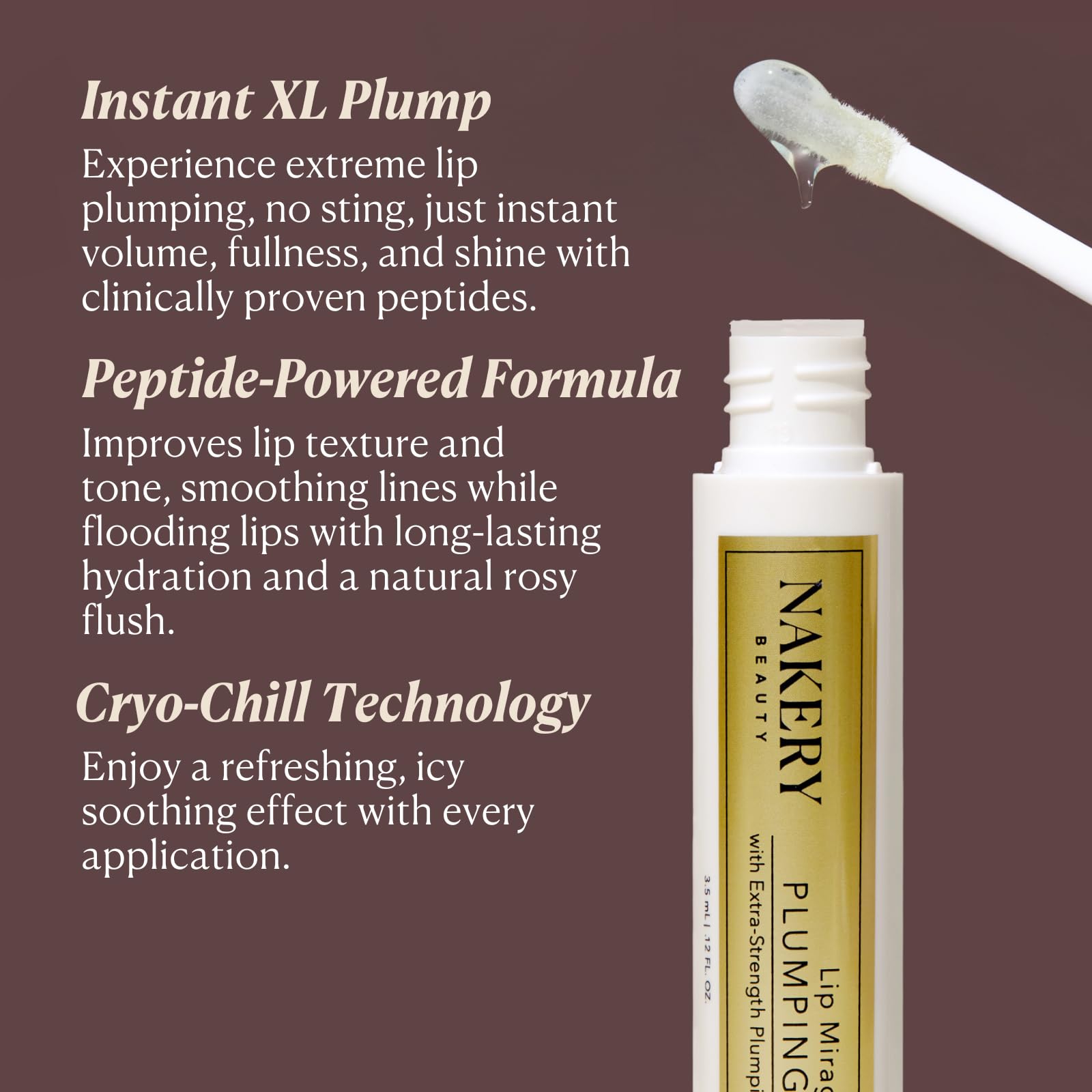 Nakery Lip MirageXL applicator showing smooth hydrating gloss texture