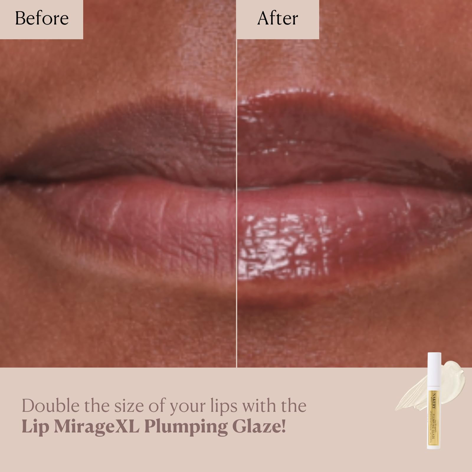 Close up of Nakery Lip MirageXL high shine glossy finish on lips