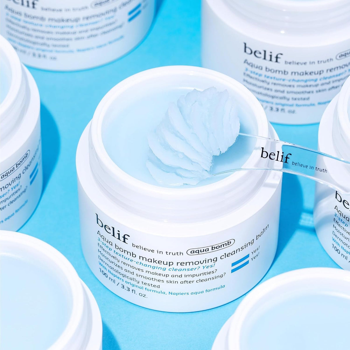 Belif Aqua Bomb Cleansing Balm open jar showing smooth texture
