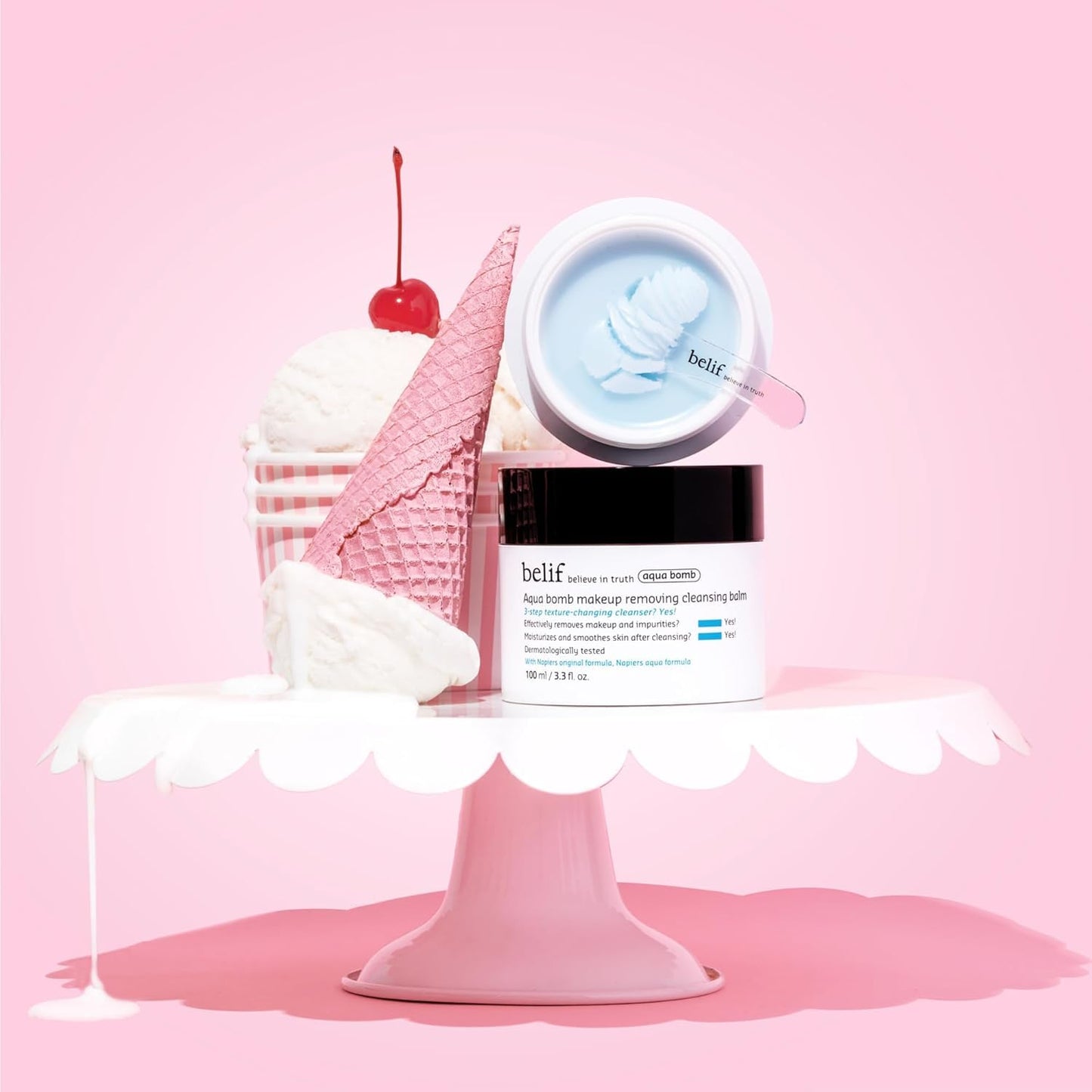 Close up of Belif Aqua Bomb Cleansing Balm packaging details