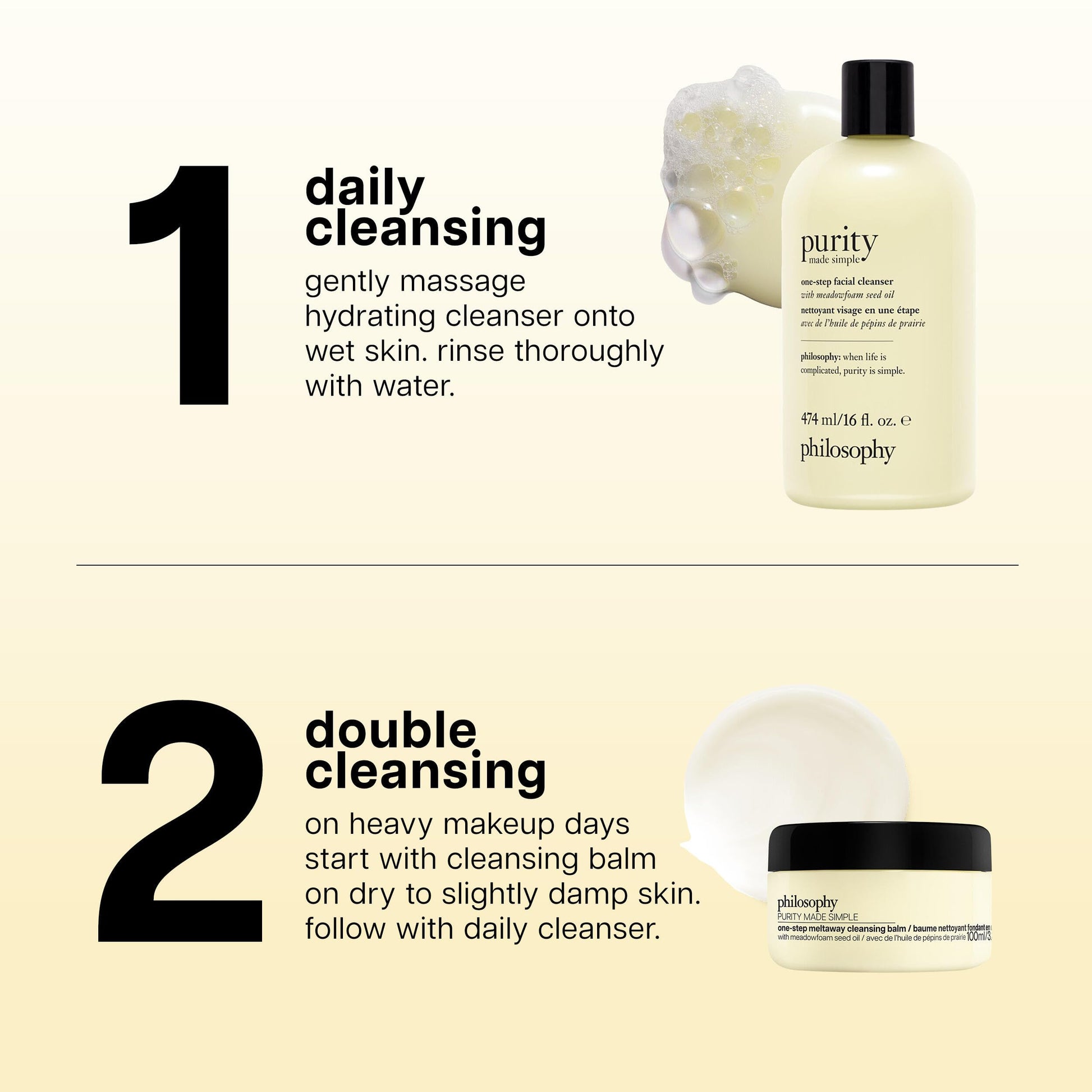 Back label of Philosophy Purity cleansing balm with ingredients.