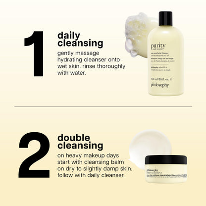 Back label of Philosophy Purity cleansing balm with ingredients.
