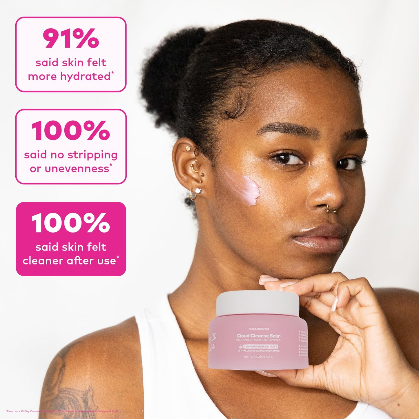 Close up texture of pink MakeUp Eraser Cloud Cleanse balm