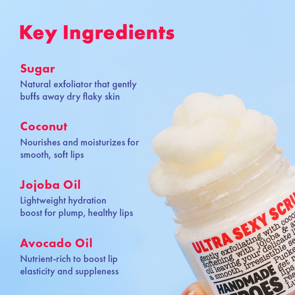 Handmade Heroes coconut lip scrub open jar showing scrub consistency