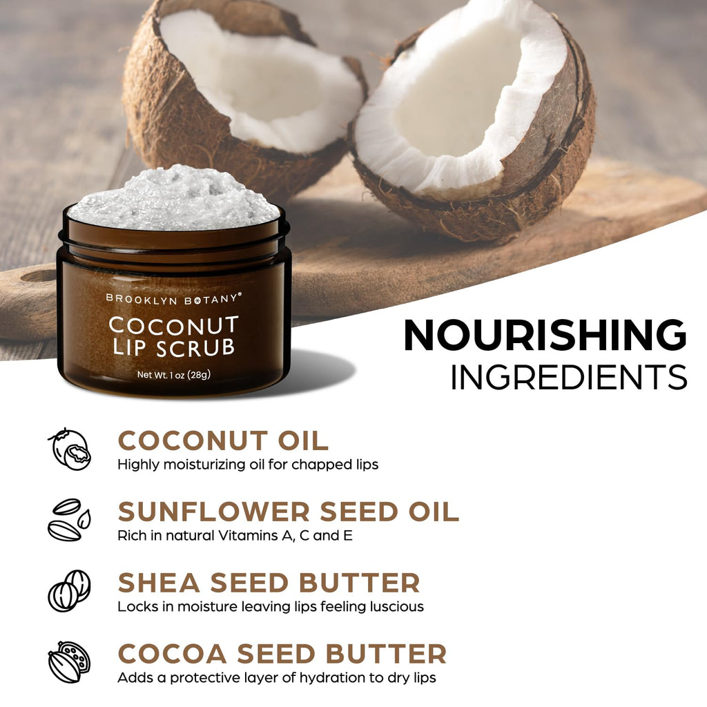 Brooklyn Botany coconut lip scrub side profile container view
