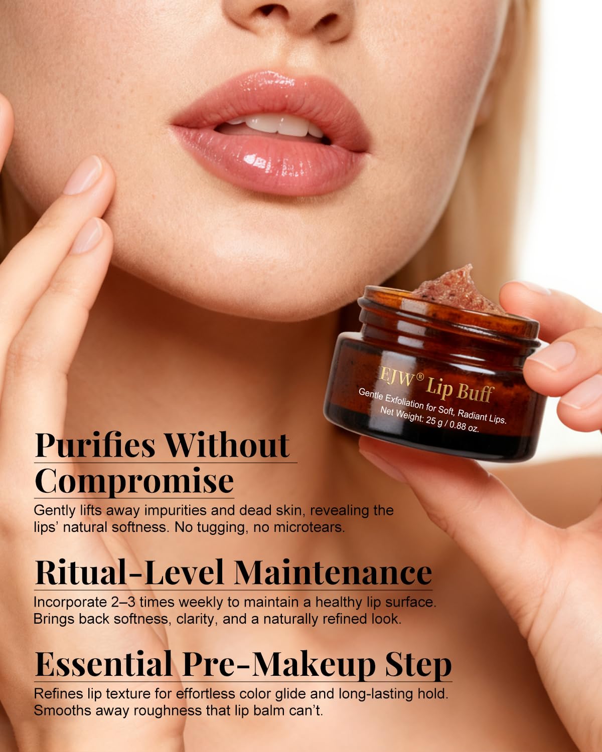 Close up of EJW lip scrub ingredients label