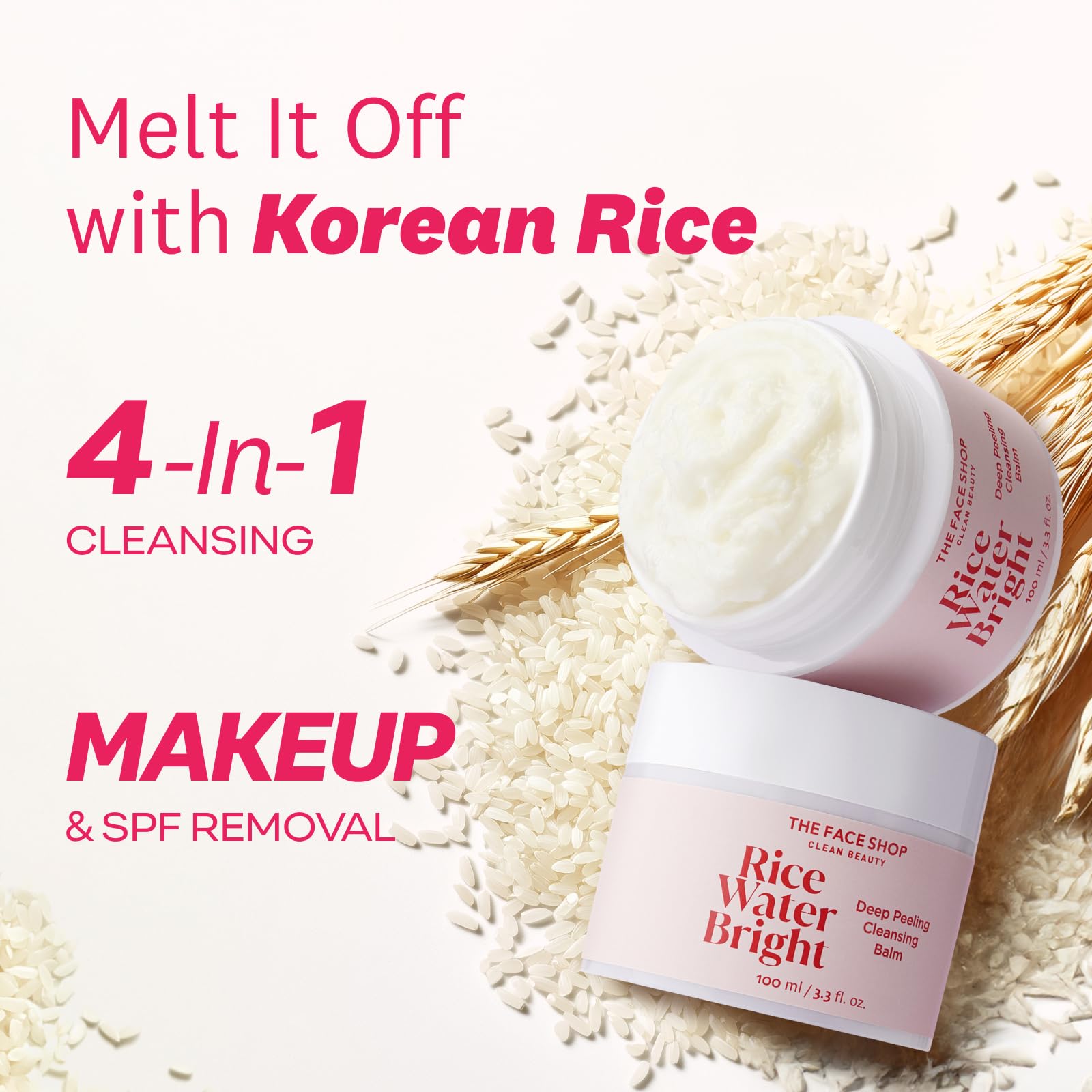 The Face Shop Rice Water Bright Cleansing Balm container lid open showing texture