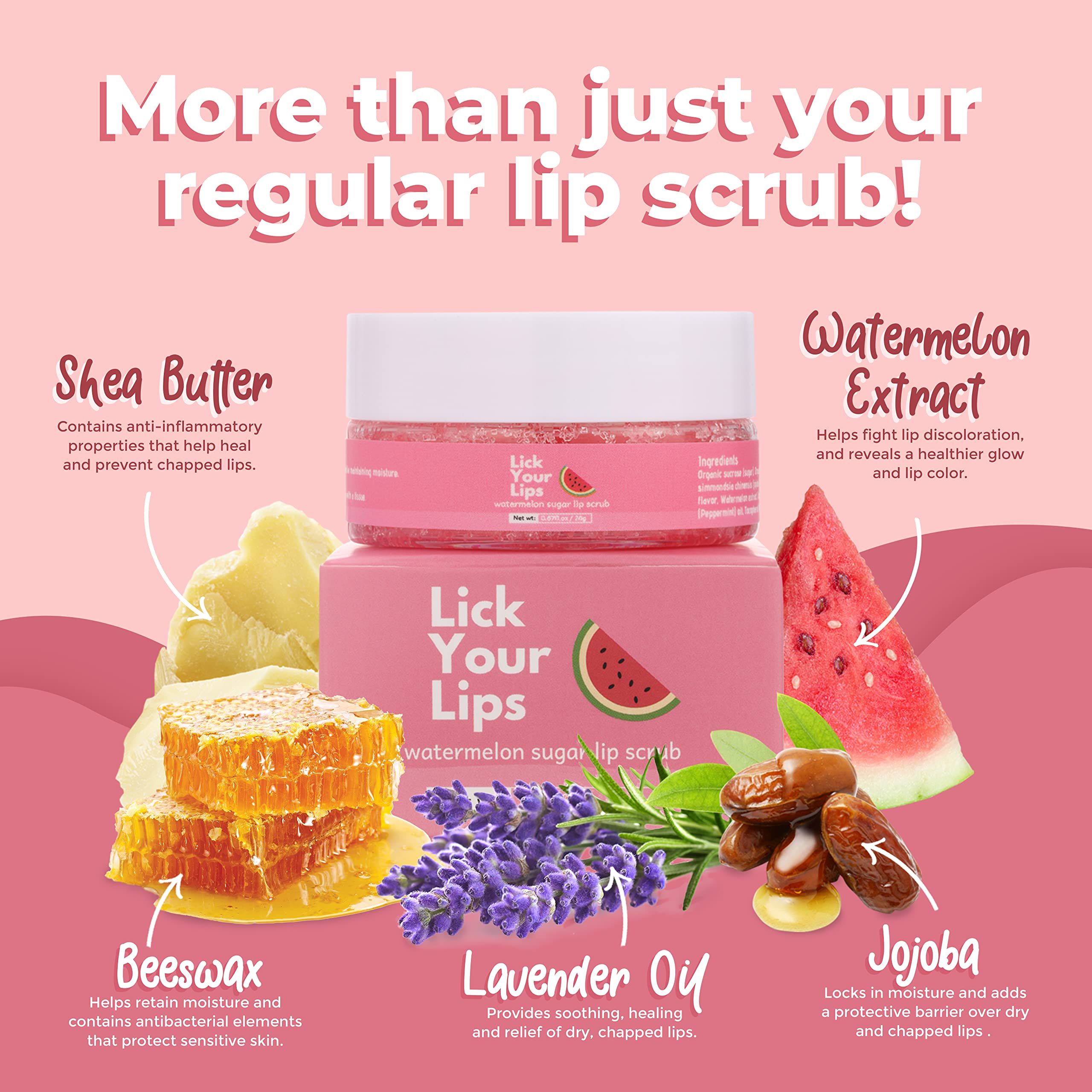 Lick Your Lips watermelon lip scrub texture close up