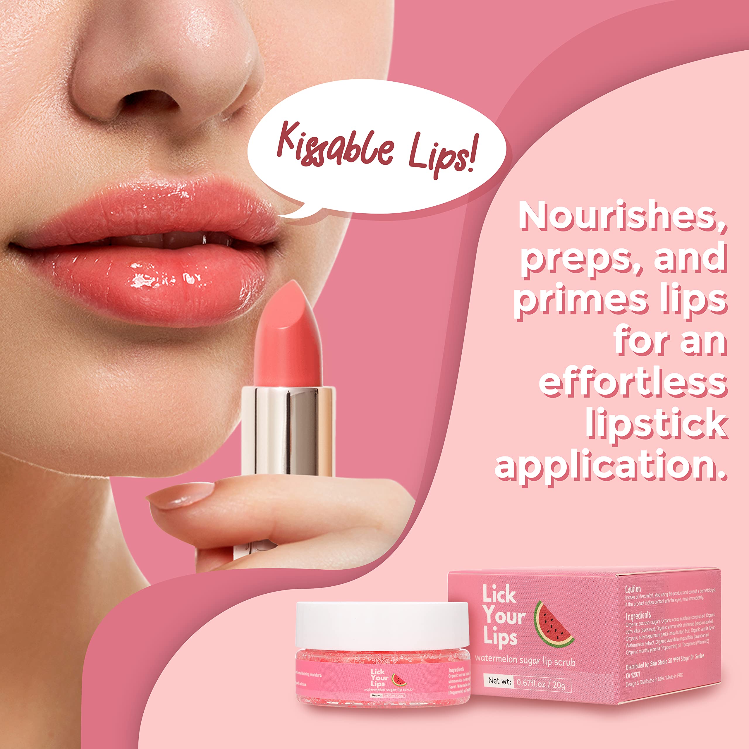 Lick Your Lips lip scrub jar next to lip brush
