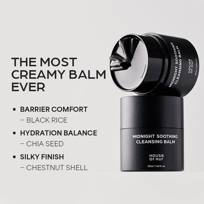 Close up of House of Hur Midnight Soothing Cleansing Balm container lid and spatula