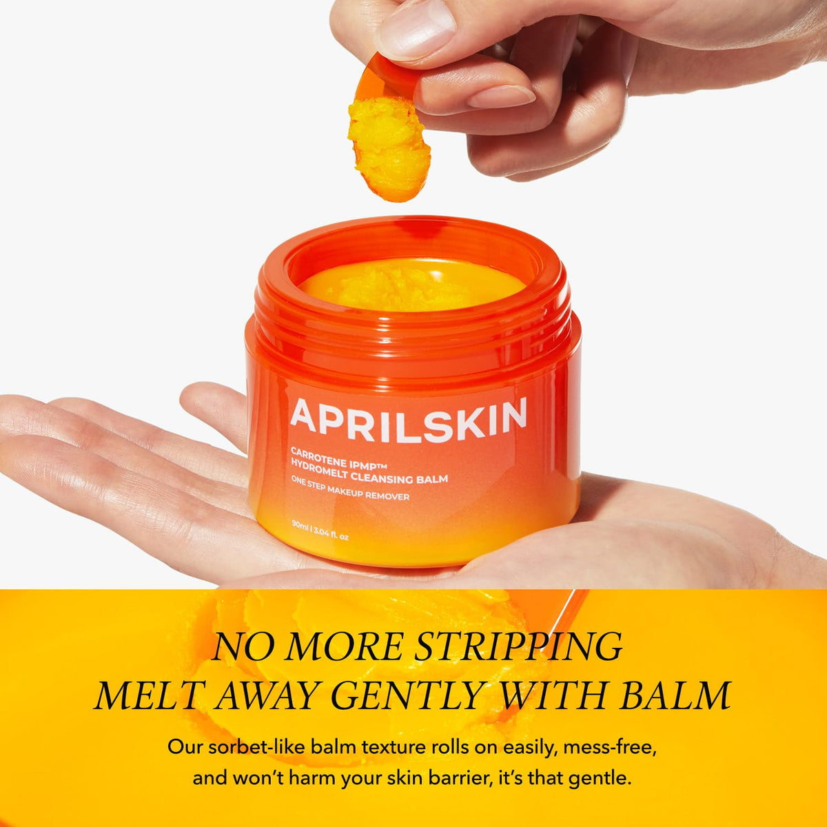 Aprilskin Carrotene Ipmp Hydromelt Cleansing Balm texture swatch on hand