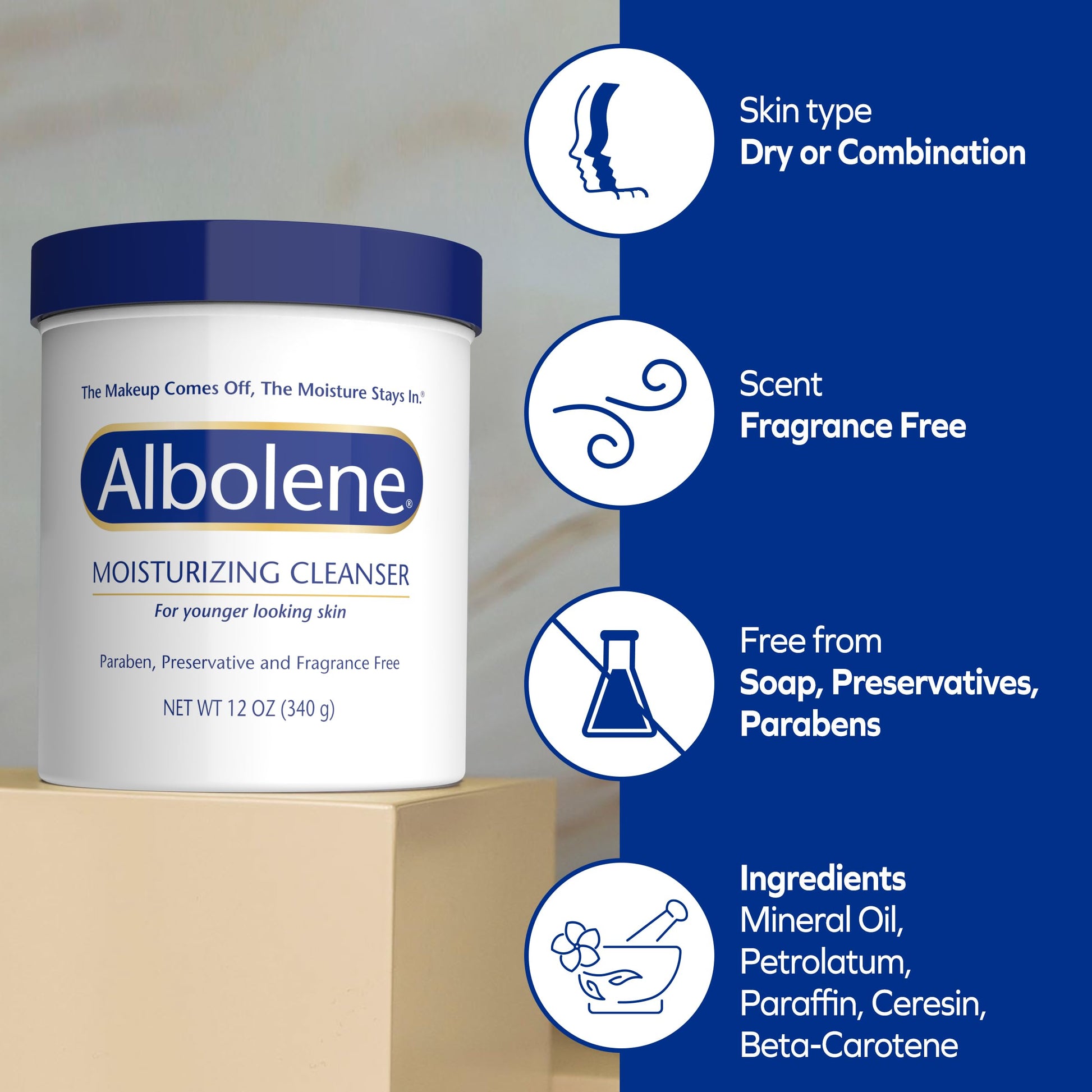 Close up of fragrance-free Albolene moisturizing cream