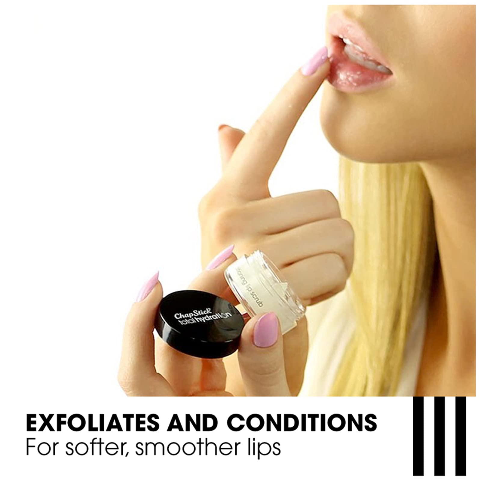 ChapStick exfoliating lip scrub packaging showcasing USA imported beauty ingredients