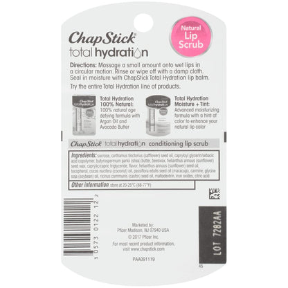 ChapStick sugar plum lip exfoliator being applied for hydrated and soft lips
