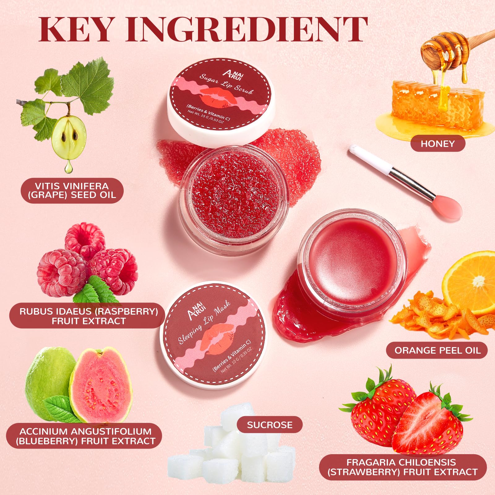 Anairui lip therapy kit with sugar scrub and sleeping mask