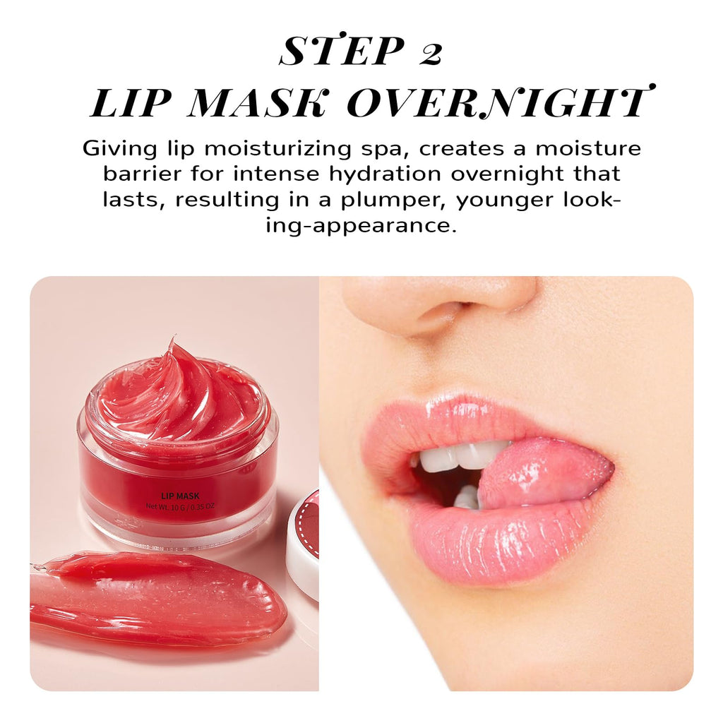 Close up of strawberry scented lip scrub and mask jars side by side