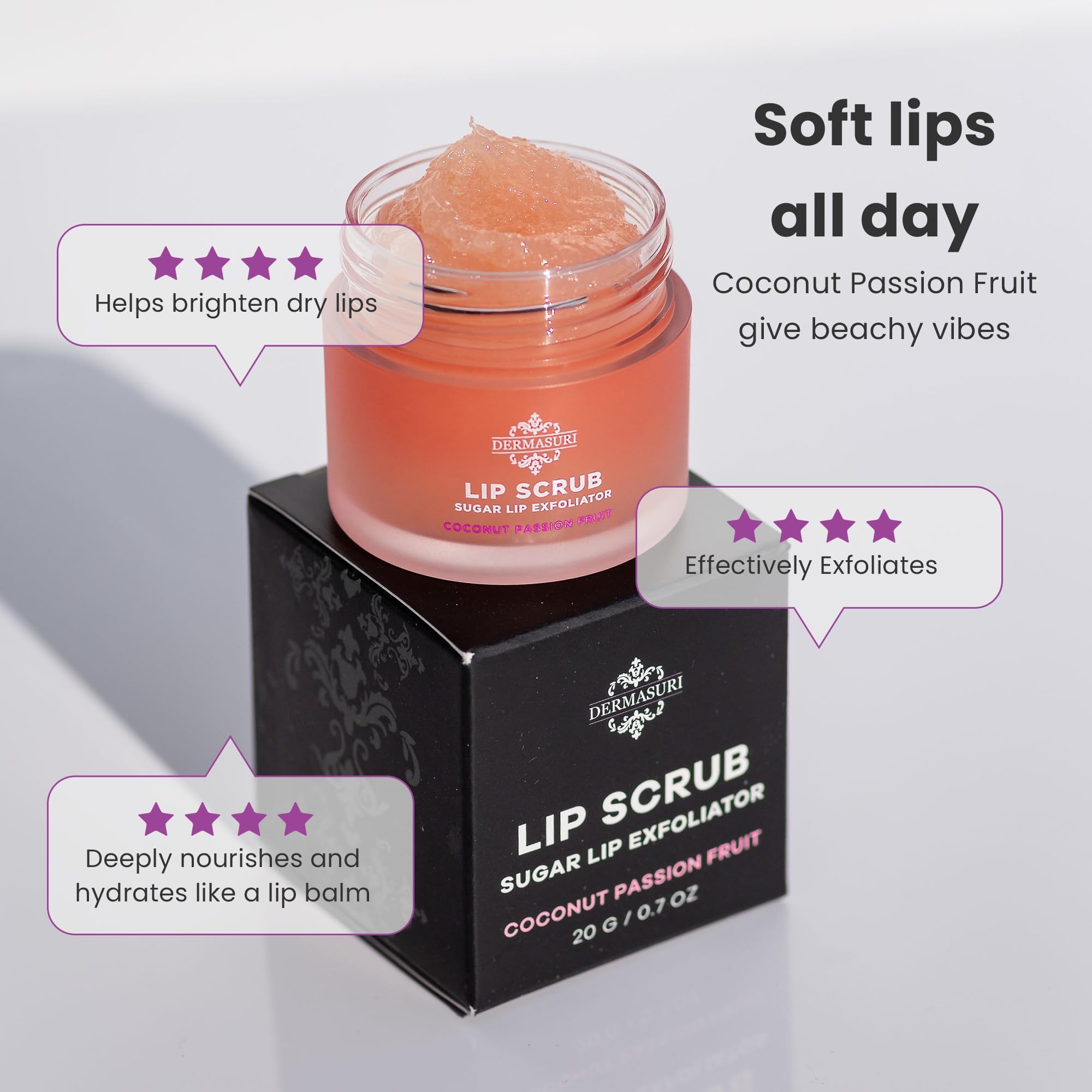 Texture of Dermasuri coconut passion fruit lip exfoliator