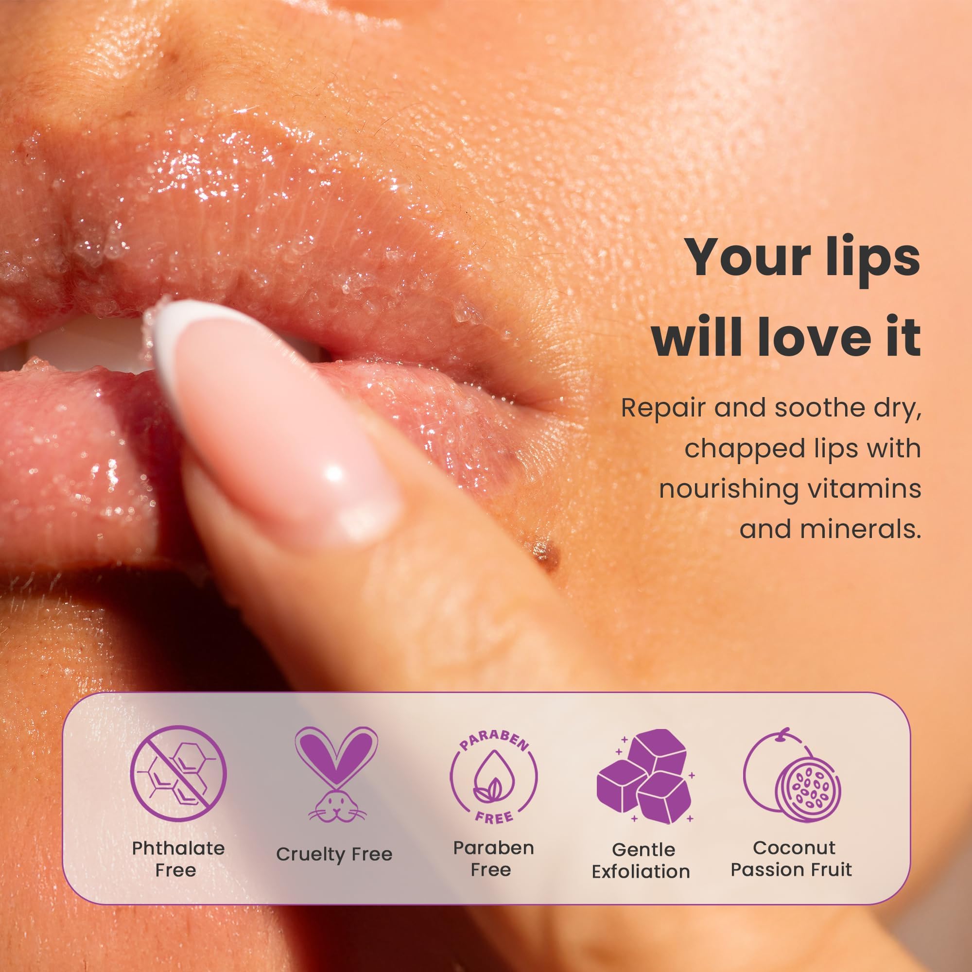 Dermasuri lip scrub being applied to lips
