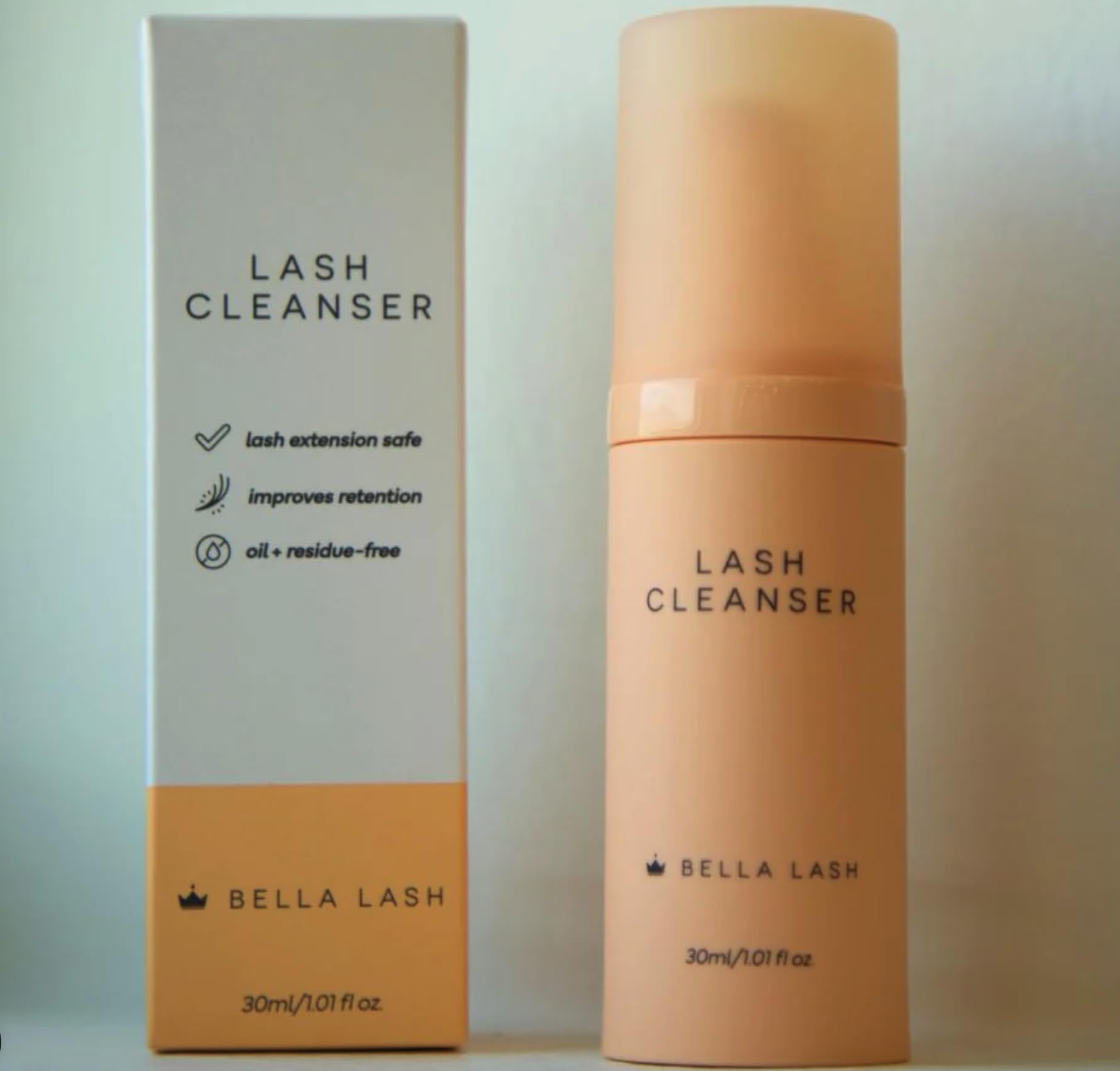 Bella Lash extension aftercare cleanser foam pump packaging