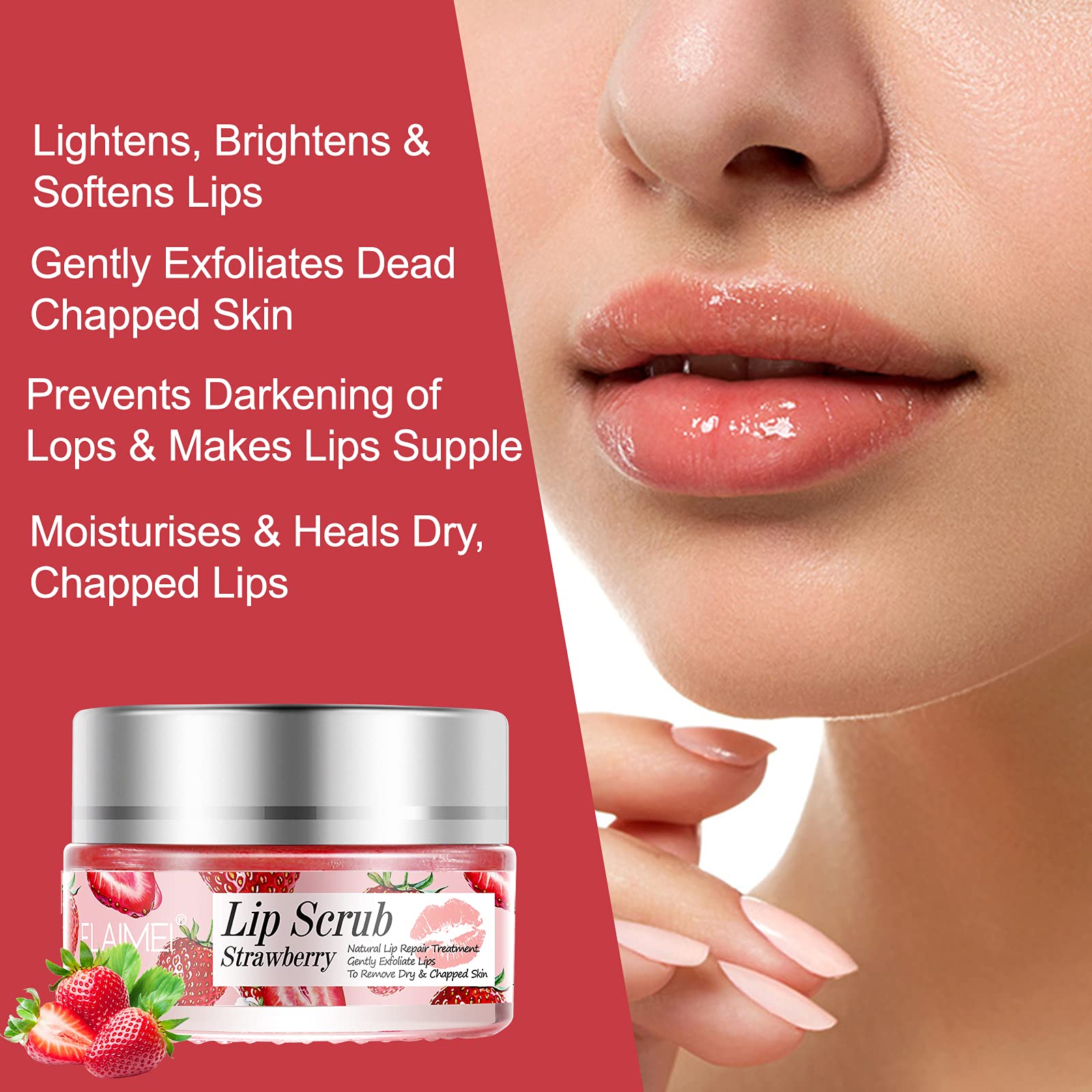 Applying Elaimei strawberry lip exfoliator to lips